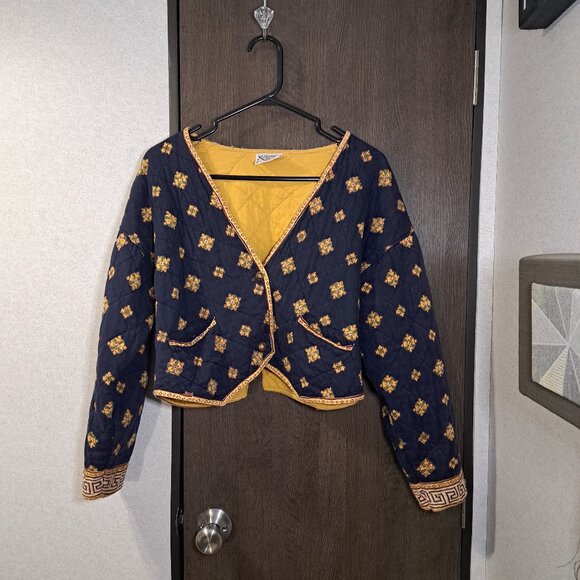 Ultra Pink Make Clothes For Fun retro blue & gold unique vest cardigan - Picture 1 of 5